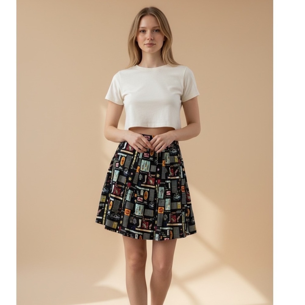 Nicole Miller Vintage 100% Silk Martinis on Mars Space Novelty Skirt 8 Rae